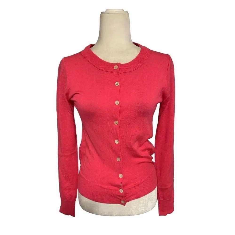 j crew womens solid pink long sleeve merino wool cardigan sweater small